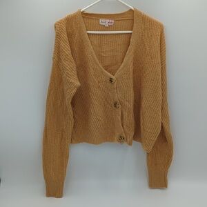 Hazel Moon Women's Knitted Cardigan Large Tan Button Down Buttons V Neck